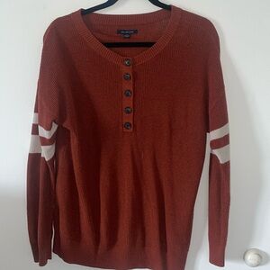 American Eagle Henley Ribbed Varsity Striped Sweater